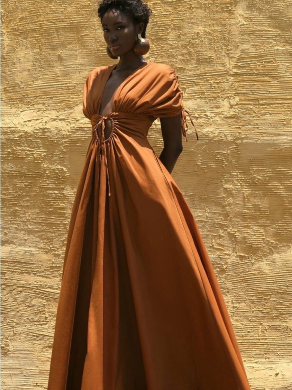 Rust Cutout Maxi Dress with Tie Front